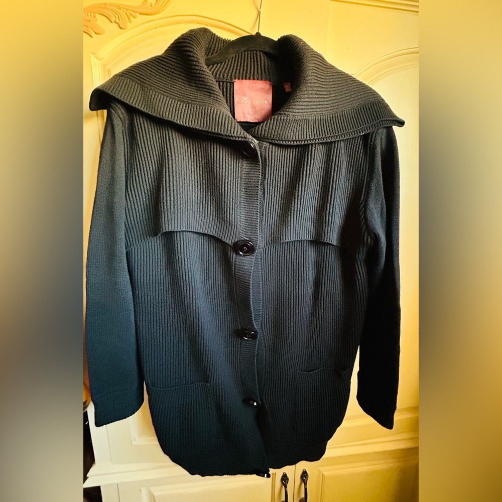 525 America Black Ribbed Knit Cardigan